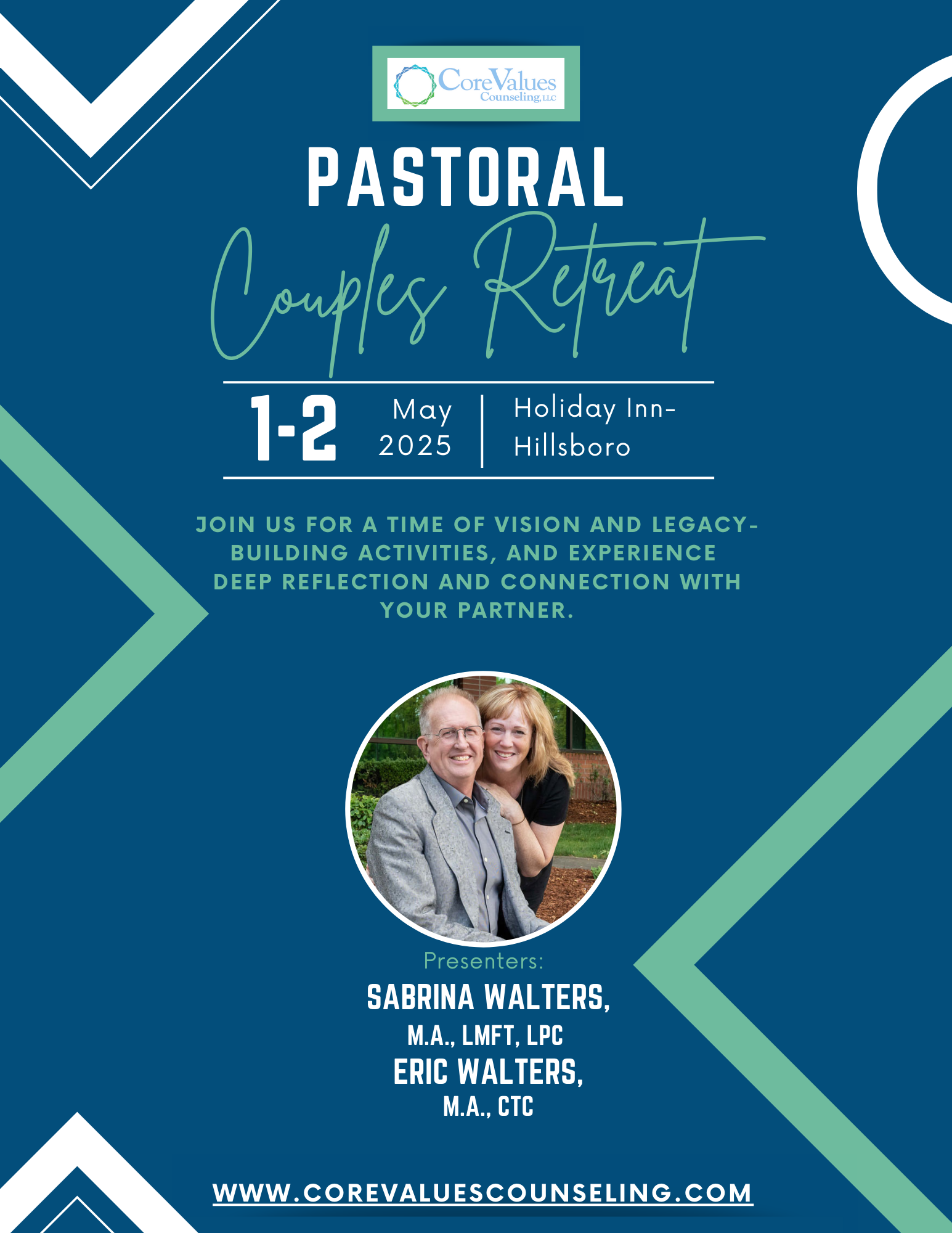 Eric and Sabrina Walters Core Values Counseling Pastoral Couples Retreat flyer